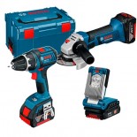 Kit 18V Professional Bosch de Taladro + Amoladora + Luz VariLed